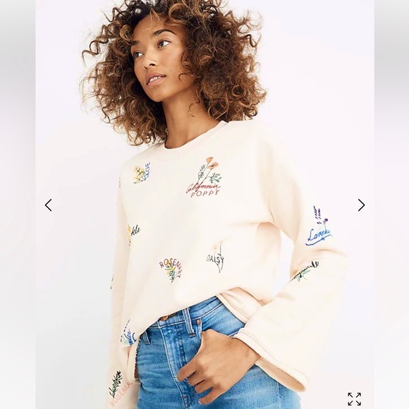 Madewell Embroidered Floral blush pink Bell Sleeve Crewneck - Picture 5 of 7